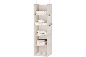 YOUDENOVA Hanging Closet Organizer, 5-Shelf Closet Hanging Storage Shelves, Beige