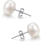 Lantine Pearl Stud Earrings-925 Sterling Silver Genuines Freshwater Cultured Pearl Earrings Studs For Women Size Choose