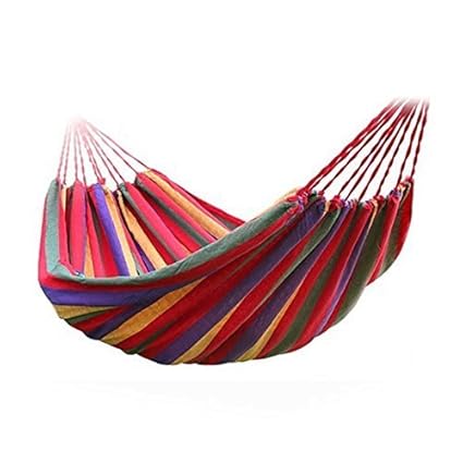 MAKNGRID Cotton Striped Foldable Hammock (for Single Person)/Hanging Bed for Camping & Outdoor Activities (197 cm x 80 cm) - Multicolor