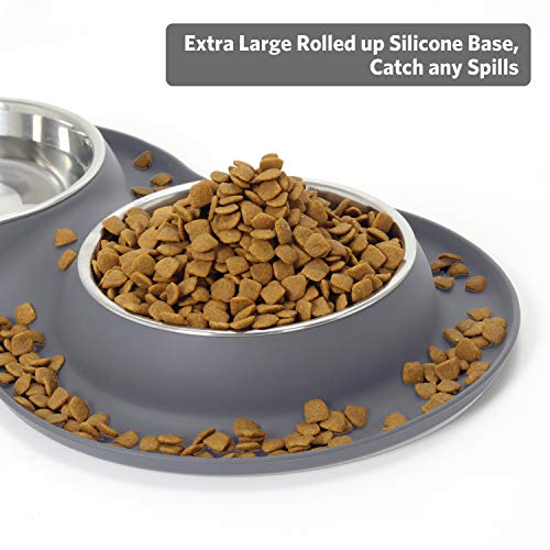 Kulmeo Large Double Dog Bowl Cat Food Bowls Stainless Steel Dog Food