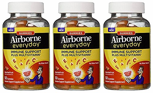 Airborne Everyday Immune Support Supplement Plus Multivitamin Gummies Assorted Fruit 50 Count 3 Pack