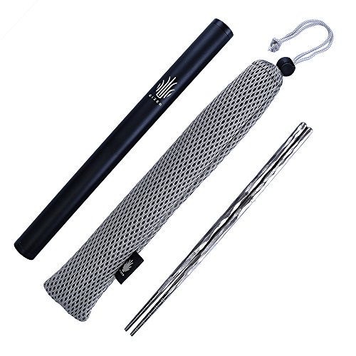 KIZER Titanium Chopsticks for Outdoor Camping Picnic Hiking, Handmade Chopsticks 8.58 Inches Easy to Hold, Silver T309A1