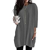 Poetsky Womens 3/4 Sleeve Tunics or Tops to Wear with Leggings Long Shirts Blouses with Pockets S-3XL