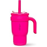 VINUR 14 oz Kids Tumbler with Handle Stainless Steel Double Wall Vacuum Insulated Tumbler Travel Water Drink Cup with Lid and Straw(Rose Pink)