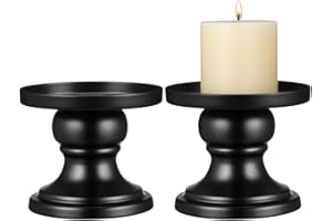 Beavorty 2pcs Black Metal Pillar Candle Holders Set, Iron Candlestick Holders for Home Décor and Wedding