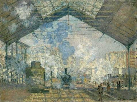 High Quality Polyster Canvas ,the High Quality Art Decorative Canvas Prints Of Oil Painting 'Saint-Lazare Station, Exterior View, 1877 By Claude Monet', 12x16 Inch / 30x41 Cm Is Best For Hallway Decor And Home Artwork And Gifts