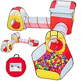 HAN-MM 5pc Kids Playhouse Play Tent, Tunnel & Ball Pit Jungle Gym for Boys, Girls, Babies, and Toddlers with Zipper Storage Case for Indoor & Outdoor Use
