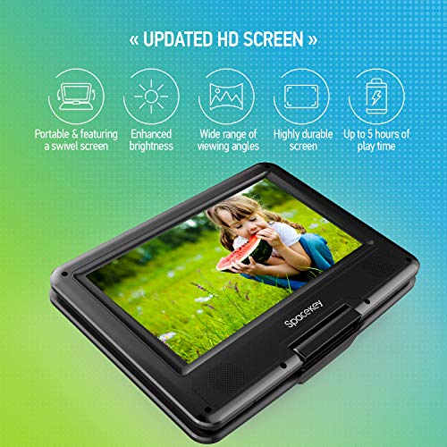 Portable DVD Player 11.5" with 5 Hours Rechargeable Battery by SPACEKEY, 9" Swivel Screen, Support USB/SD Slot and 1.8M Car Charger, Support Memory and Region Free (Black) - Thumbnail 6