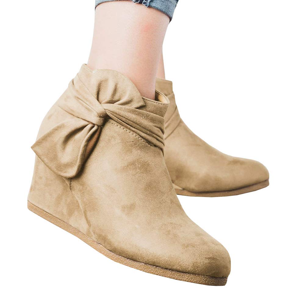 Women’s Wedge Heels Ankle Booties Platform Knot Bow Side Zipper Faux Suede Dress Boots - Image 5