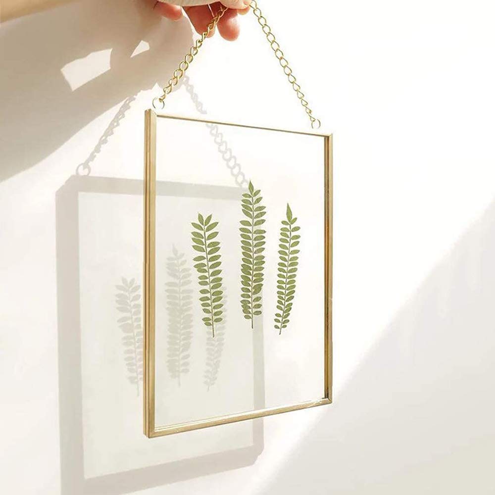 25x20cm Picture Frames Made of Copper Brass Hanging Floating Glass Photo Frame Gold Geometric Ornament Plant Specimen Clip Modern Vertical Decor Card Artwork Picture Display Holder, Glass Frame Only