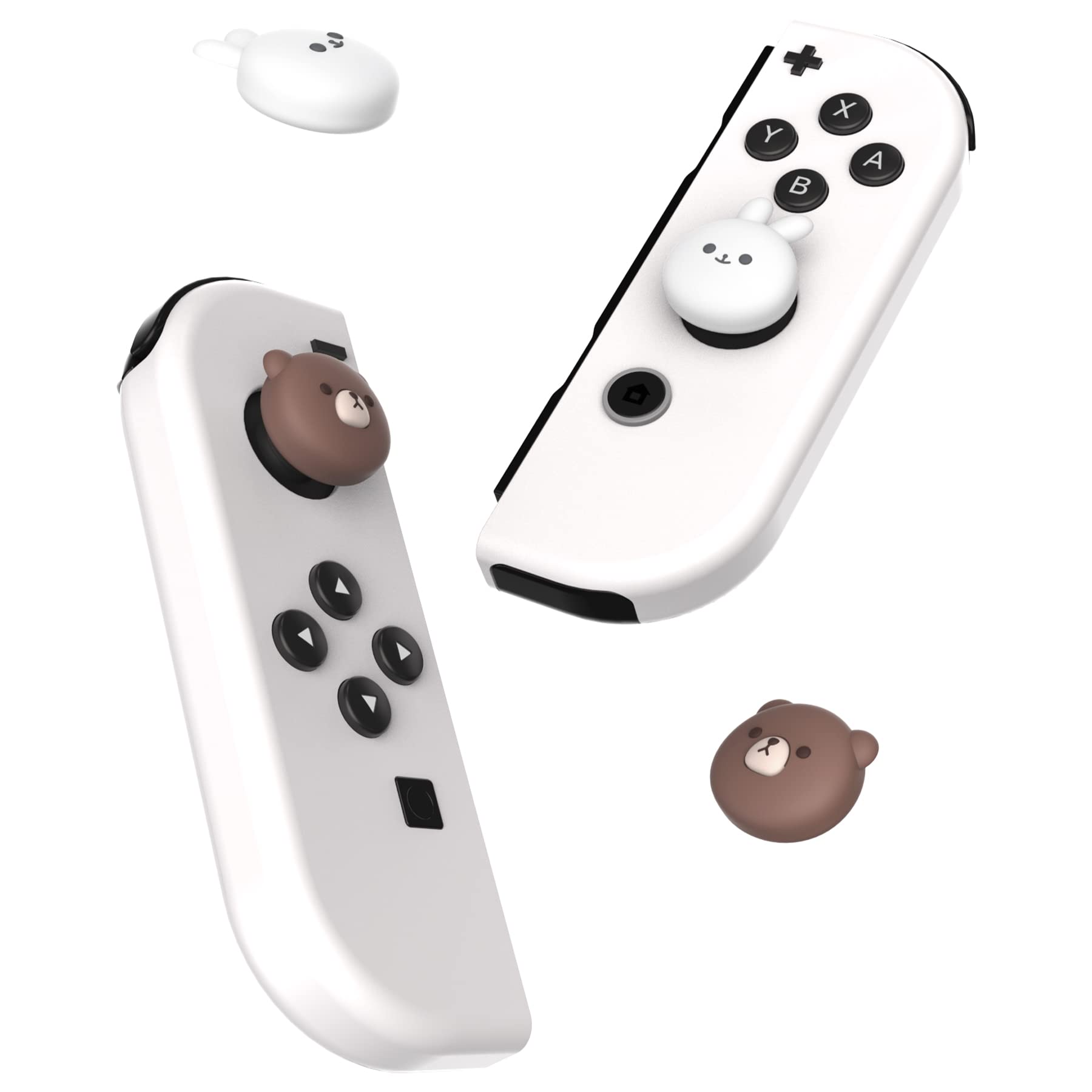 playvital Joystick Caps for Nintendo Switch, Thumbstick Grips for Switch Lite, Analog Cover for OLED Joycon Thumb Grip Caps - Chubby Bear & Smiley Bunny