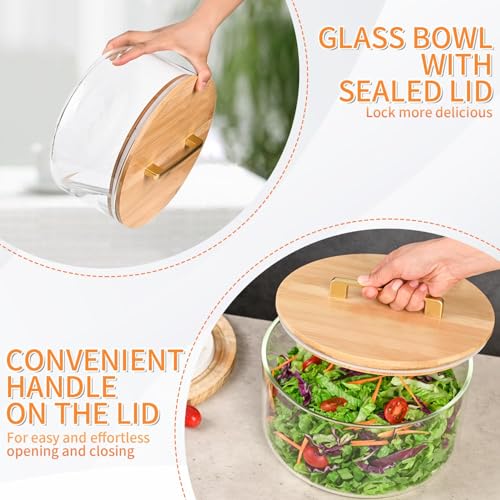 Uniiking® Large Salad Bowl, 8 inch Trifle Bowl Glass with Sealed Lid, Versatile Mixing and Serving Bowl for Laying Ice Cream, Cake, Salad, Fruit, Baking, Dessert and Party Diy, Microwave Safe