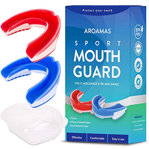 Aroamas Sports Mouth Guard for Adults - Moldable - Gel Max Mouthguard for Football, Lacrosse, Basketball, Boxing, MMA, Martial Arts, and More