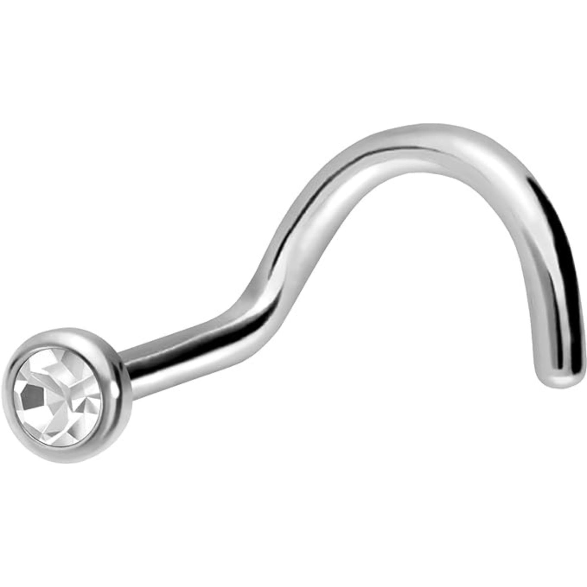 PIERCINGLINE titanium nose piercing - silver-coloured nose stud with flat crystal - spiral nose piercing sterilised