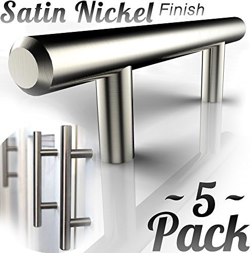 5pk SOLID Stainless Steel, Bar Handle Pull: Fine-Brushed Satin Nickel Finish | 3" Hole Center | Kitchen Cabinet Hardware / Kitchen Cabinet & Drawer Pulls (3 IN Center to Center, 5 PK)