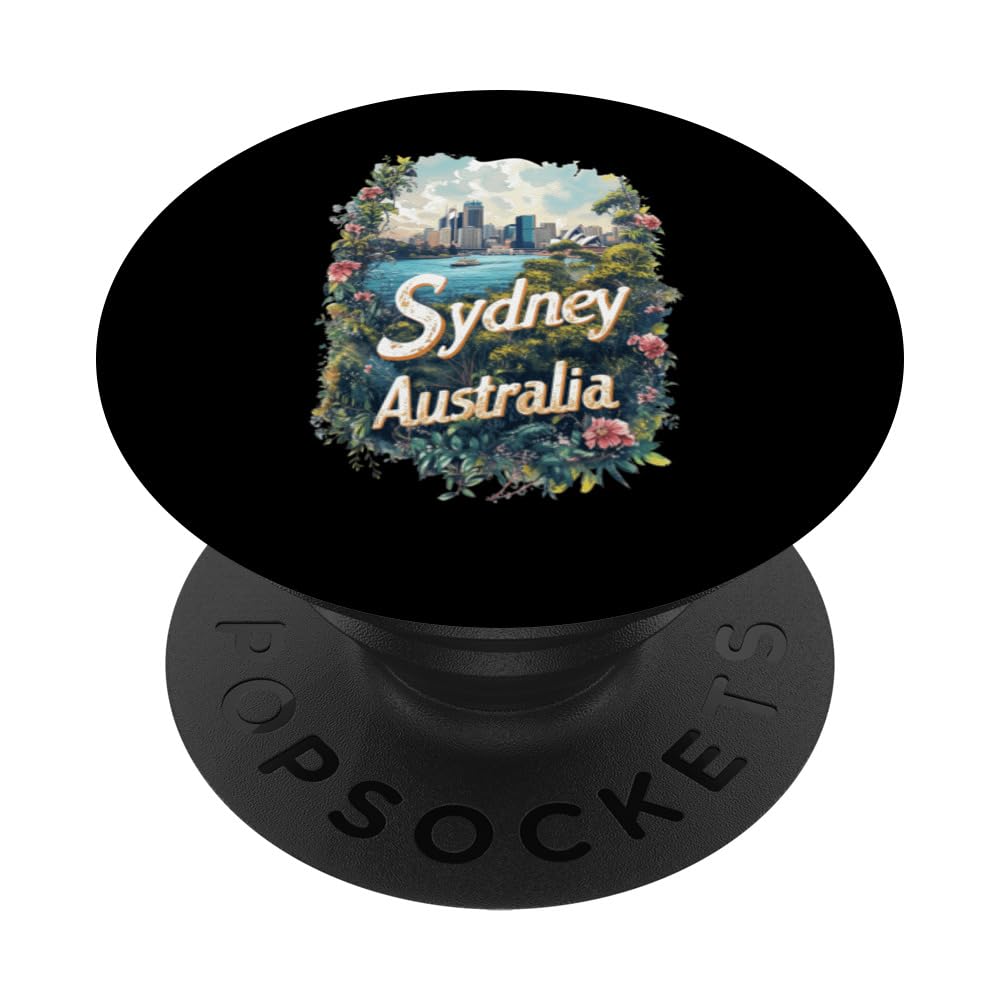 Sydney Australia Souvenir Sydney Harbour Floral Retro PopSockets Swappable PopGrip