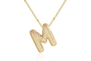 Z ZACHÉ 18k Gold Plated Dainty Cubic Zirconia Bubble Alphabet 26 A-Z Letter Necklace, Personalized Monogram Necklace,Balloon Initial Necklace Gifts for Women Girls