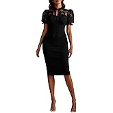 winkbay Women's Lace Puff Sleeve Pencil Dress Elegant Tie Neck Bodycon Evening Cocktail Dresses