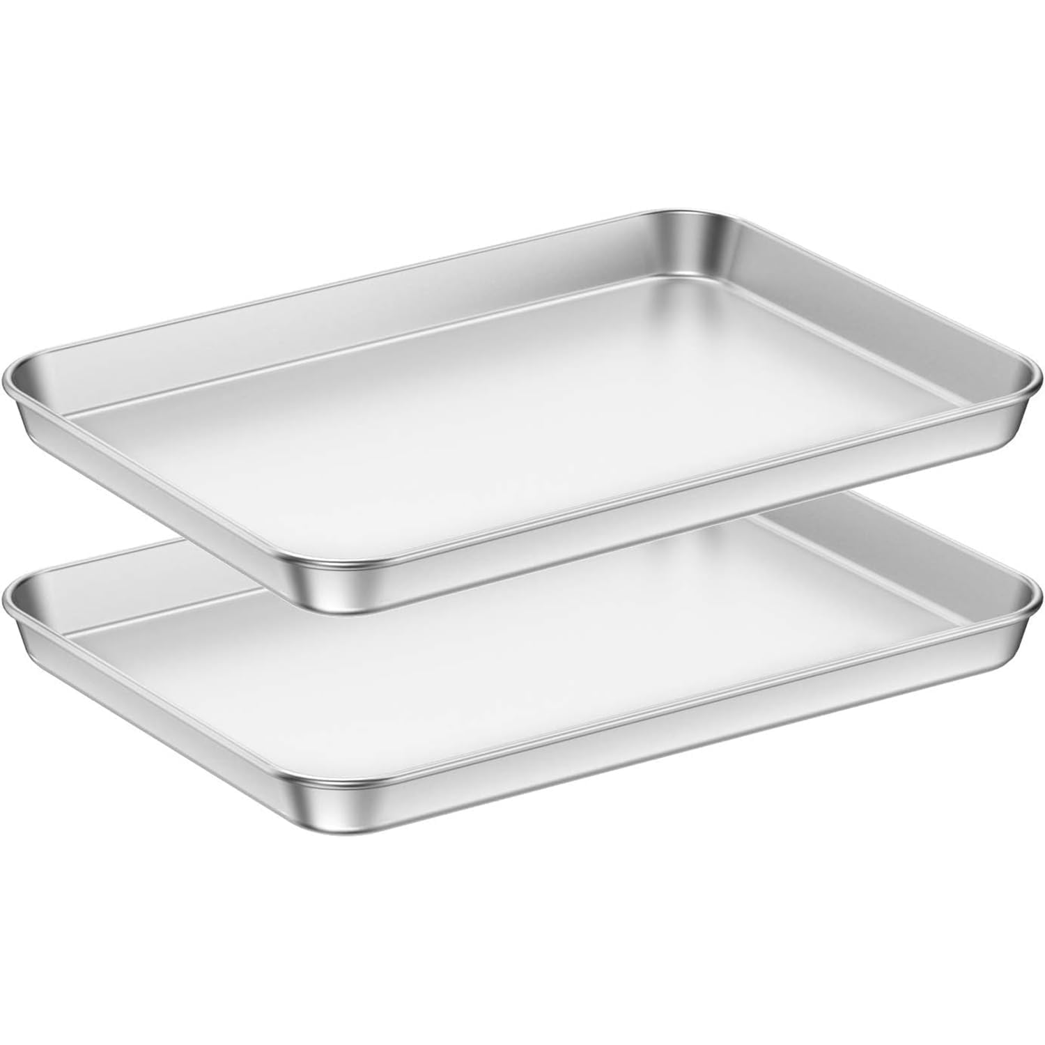 Baking Tray Set of 2, Essentials Stainless Steel Oven Tray Sets, Easy Cleaning Rectangle Sheet Oven Tray for Baking Cooking, Non Toxic, Rust Free, Dishwasher Safe (Medium Size)