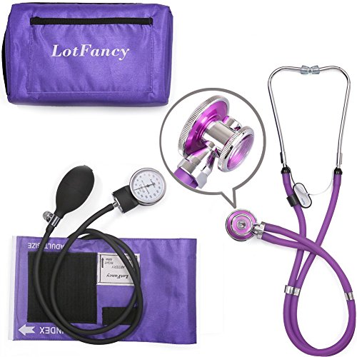 Aneroid Sphygmomanometer and Stethoscope Kit by LotFancy, Manual Blood Pressure Cuff Gauge, Dual-Head Sprague Stethoscope, Portable Case Included, Purple