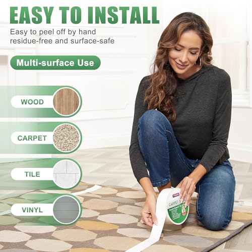 YYXLIFE Double Sided Removable Rug Tape - Carpet Adhesive for Hardwood Floors,Non Slip Anti Curling Floor Tape for Area Rugs,Mats,Carpets - No Residue Strong Hold for Tile, 2Inch x 10Yards,White