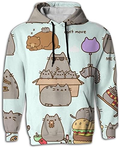 Men's 3D Realistic Printed Pusheen Daily Life Drawstring Hoodie Sweatshirt With Pockets X-Large
