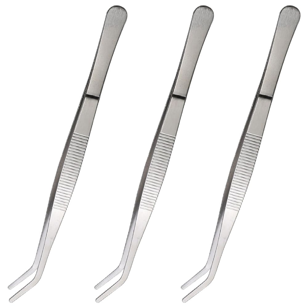 3 Pcs Sewing Machine Curved Tweezers Set Professional Grade Stainless Steel Angled Tweezers Multipurpose Universal Bent Tip Tweezers for Crafts Repairing Jewelry Craft Tool