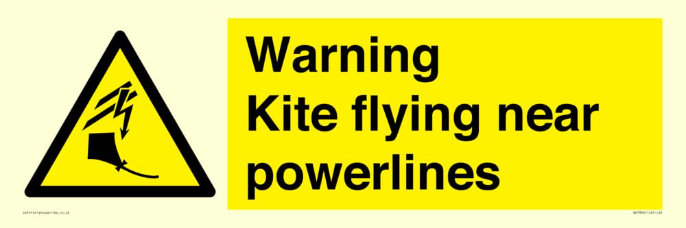 Warning Kite flying near powerlines Sign - 600x200mm - L62