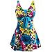 wantdo Women's Plus Size One Piece Swimsuit Floral Printed Swimdress Cover Up Skirtini Bathing Suit