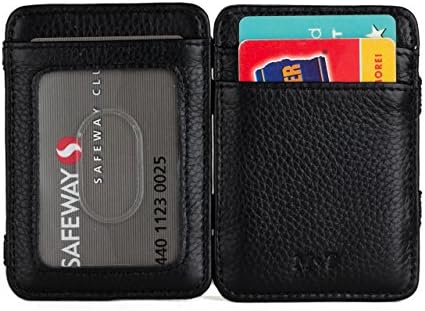 MAGIC TALE Men's Genuine Cow Leather Slim Magic Wallet with ID window,Black