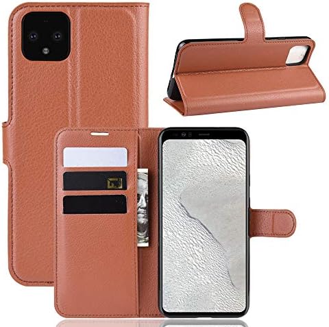 Fertuo Google Pixel 4 XL Case, Premium Leather Wallet Case Flip Folio Cover with Silicone Bumper [Kickstand] [Card Holder] [Magnetic Buckle] Bookcase Skin for Google Pixel 4 XL, Brown