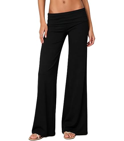 KMBANGI Women Fold Over Flare Leggings Wide Leg Bootcut Yoga Pants