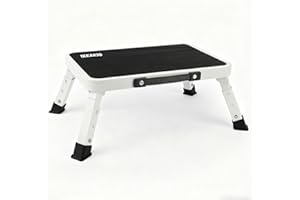 IKKAKOI Folding Step Stool, Height-Adjustable Step Stool with Non-Slip Platform, Step Ladder for Adults or Kids in Kitchen, H