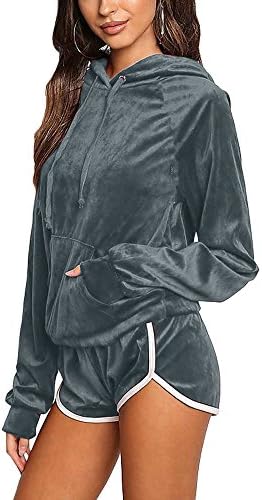 Noih Womens Velvet Hoodie And Shorts Set Tracksuit With Pocket