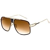 Tskestvy Oversized 70s Aviator Sunglasses for Men Disco Sun Glasses Cool Designer Tinted Shades Gold Alloy Frame