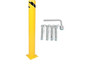 Kojem 42 inch Steel Safety Bollard Parking Barrier Post Safety Bollard Universal for Outdoor Sidewalks Entrances Parking Lots Powder Coat Pipe Steel Bolts Yellow 42" x 5"