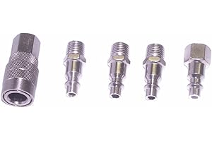 Canadian Tool and Supply (5-Piece) Chrome Plated Steel Air Tool Plugs and Hose Quick Connects/M-Style/Coupler Sets 1/4-Inch N