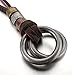 INBLUE Men's Alloy Genuine Leather Pendant Necklace Silver Tone Double Ring Adjustable 16~26 Inch Chain