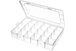 Extra Large 24-Grid Plastic Craft Organizer Storage Box with Removable Compartments, Clear Dustproof Case for Beads, Screws, 