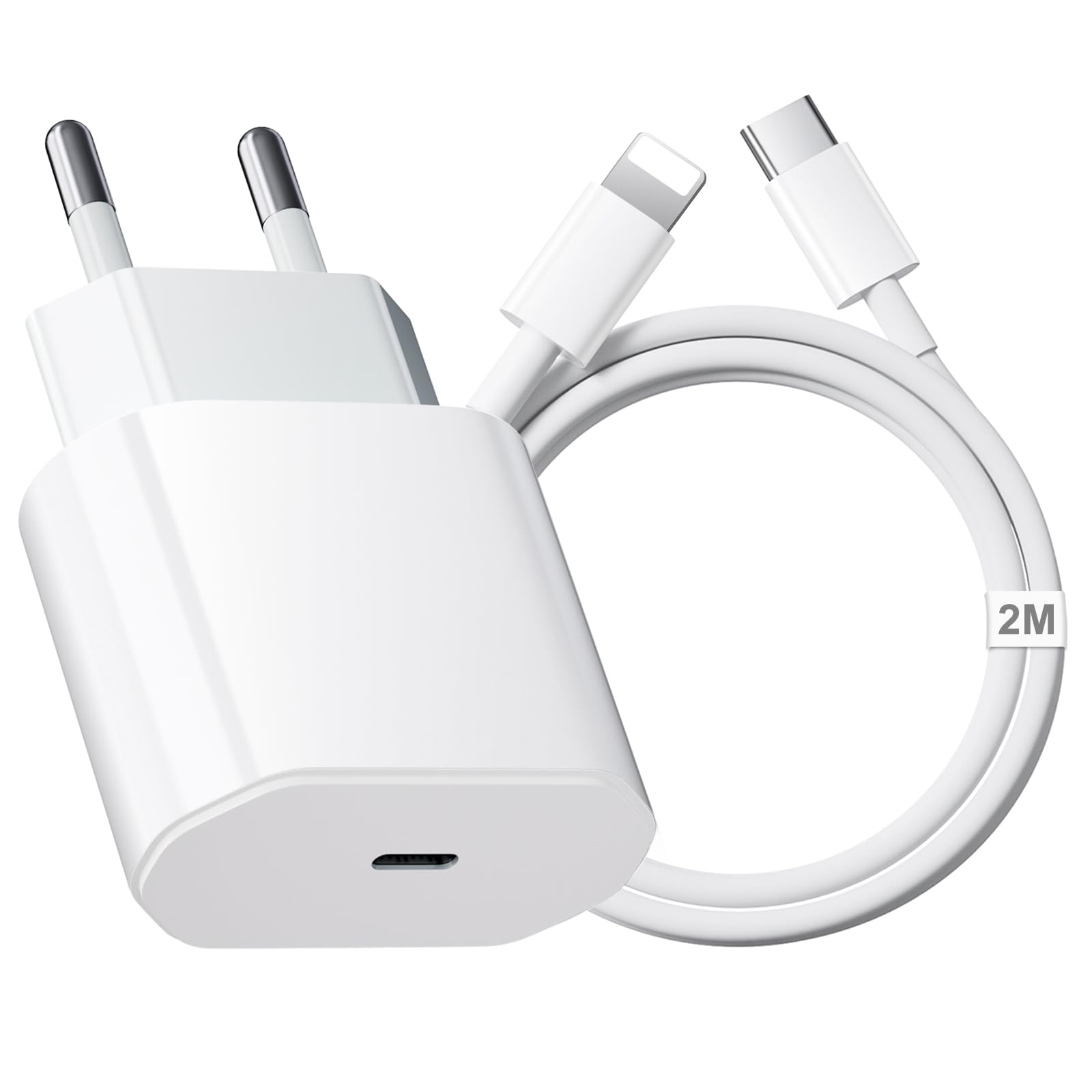 USB C Schnellladegerät und Ladekabel für iPhone, Ladegerät mit 2M Schnellladekabel für iPhone 14/13/12/11/Pro Max/Mini/SE/Xr/X/Xs Max, Pad, Kabel und Stecker Netzteil
