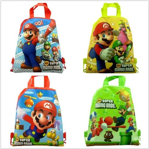 4pcs Super Mario Brother Drawstring Backpack Party Bags Cartoon Package Kid Gifts