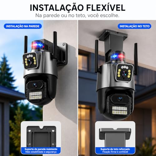 Câmera de Segurança Externa Dupla Wi-Fi 6MP com Duas Lentes, Visão Noturna, Sirene, Detecção de Movimento, Áudio Bidirecional, Rotação 355°/90° e Proteção IP66