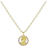 HXFIZQQ Vintage Goddess Coin Necklace, gold-plated copper material, natural seashell portrait pendant, set with cubic zirconia, vintage relief jewelry, adjustable chain, a fashionable gift