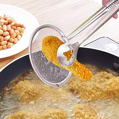 Goodrich 1 Pcs Multi-Functional 2 in 1 Fry Tool Filter Spoon Strainer with Clip,Oil Frying BBQ Filter Stainless Steel Mesh Strainer Kitchen Tool
