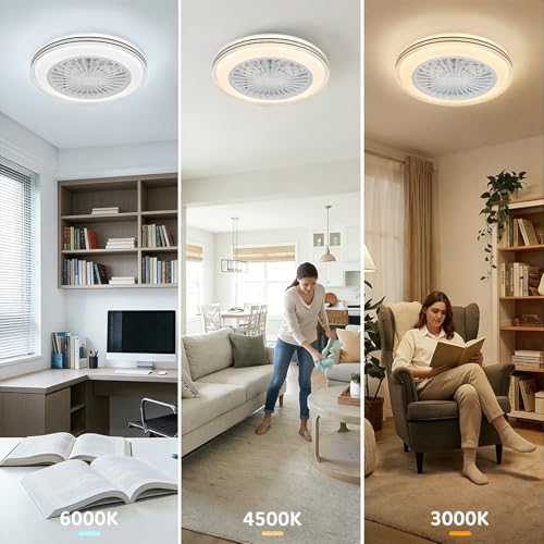 WUTGHUI Ceiling Fan with Light and Remote Fandelier Caged Low Profile Smart Ceiling Fan Light 2700K-6500K, Flush Mount Fan Light with Remote/APP/Alexa Voice Control/Google Home