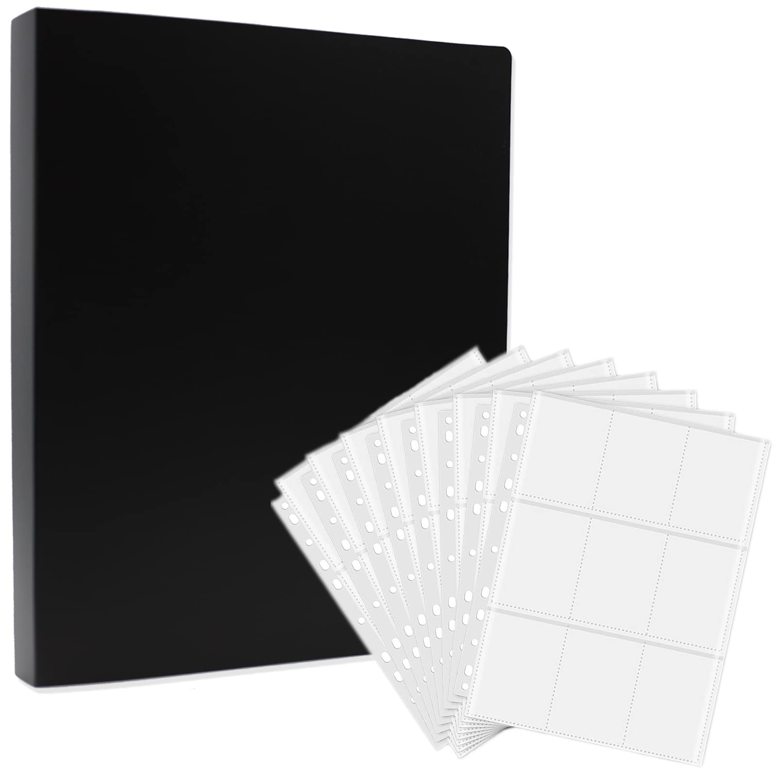 Trading Collecting Card Sleeves Covers 900 Pockets,50-Pages Double Sided 9-Pocket 11 Holes Transparent Film Cards Collecting Folder Accessories,Waterproof Game Album(Black)
