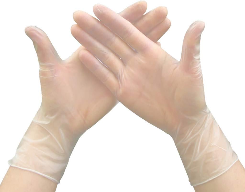 RUIVE Disposable Rubber Powder-Free PVC Transparent Gloves 100PCS/Box Cooking Gloves Green Direct Latex Gloves Powder Free (L, White)