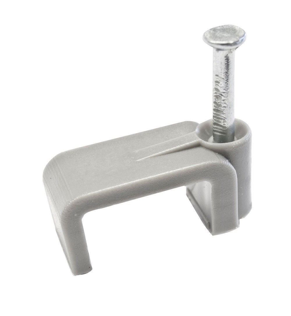 Twin & Earth Cable Clips & Fixing Nails Grey Flat Plastic 4-6 mm (7 x 14 mm) - 200 Clips (2 Full Boxes)