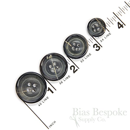 Set of 3 Multi-Hued Gray Blue Brown Genuine Horn Overcoat Buttons, 40 Line