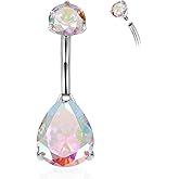 GAGABODY G23 Titanium Navel Piercing Ring Navel Rings Belly Rings 3/8 inch 10mm 14G Belly Button Rings Belly Piercing Prong Set Belly Button Piercing Water Drop Shape Double Sparkle Navel Barbell